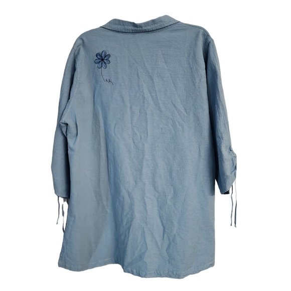 Sea Breeze Top Womens Plus Size Buton Up Collared 100% Cotton Blue Light Weight - Picture 3 of 11